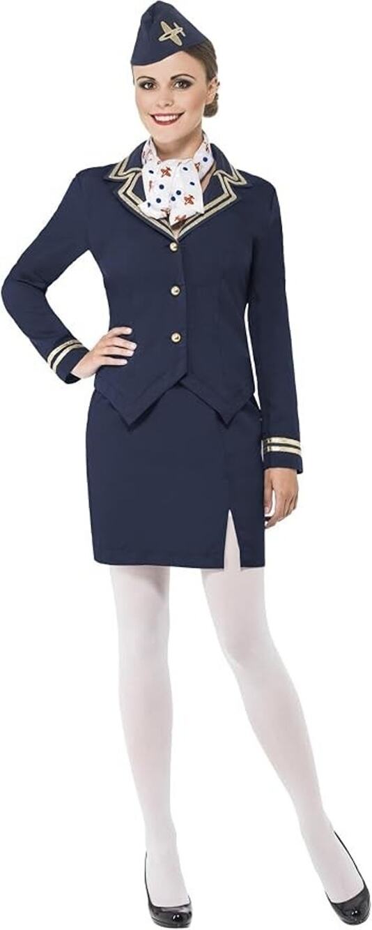 Smiffys Adult Womens Airways Attendant stewardess Costume sz med halloween blue